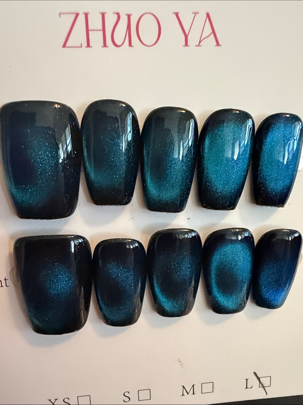 Blue Cateye handmade acrylic Press-On Nails